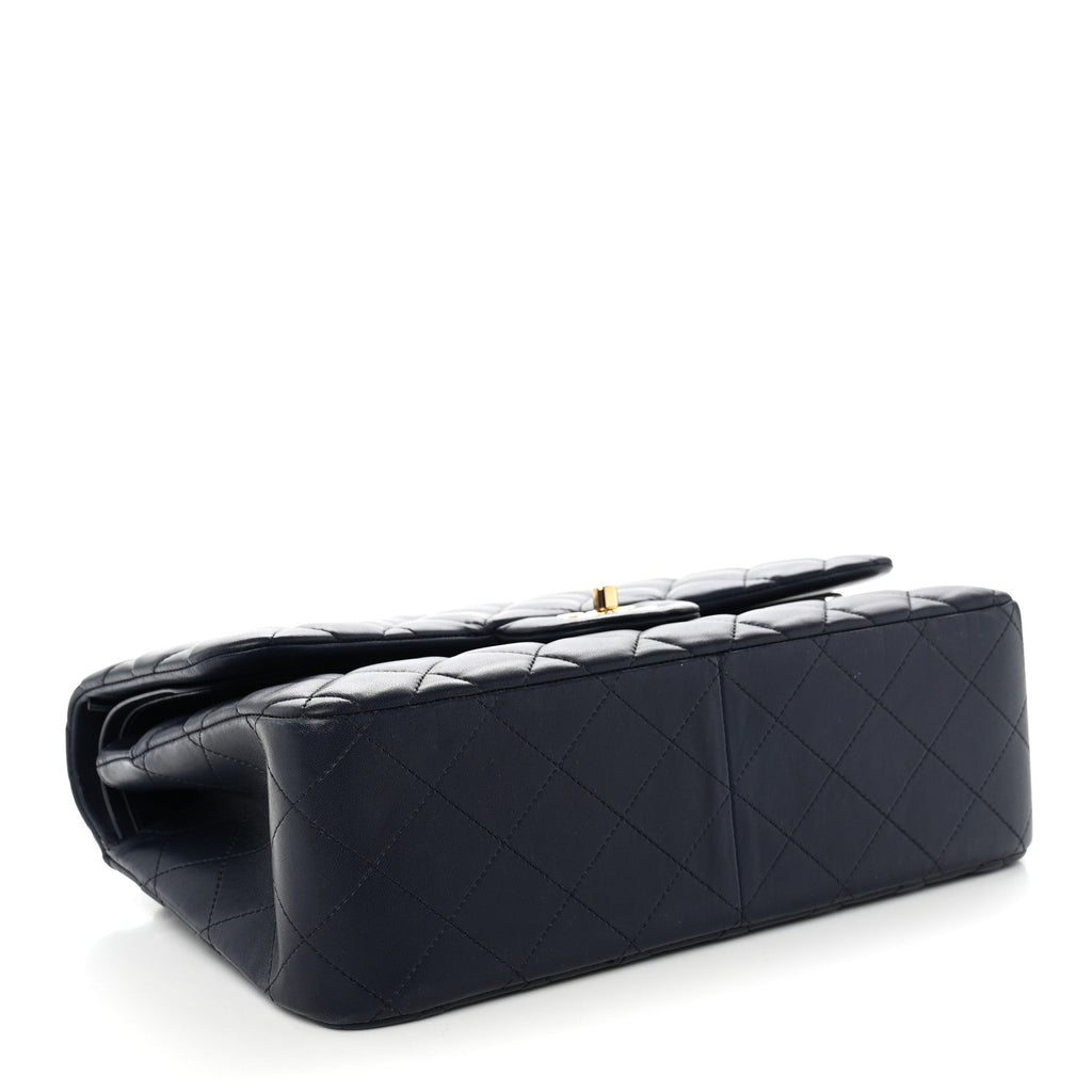 Lambskin Quilted Jumbo Double Flap Navy
