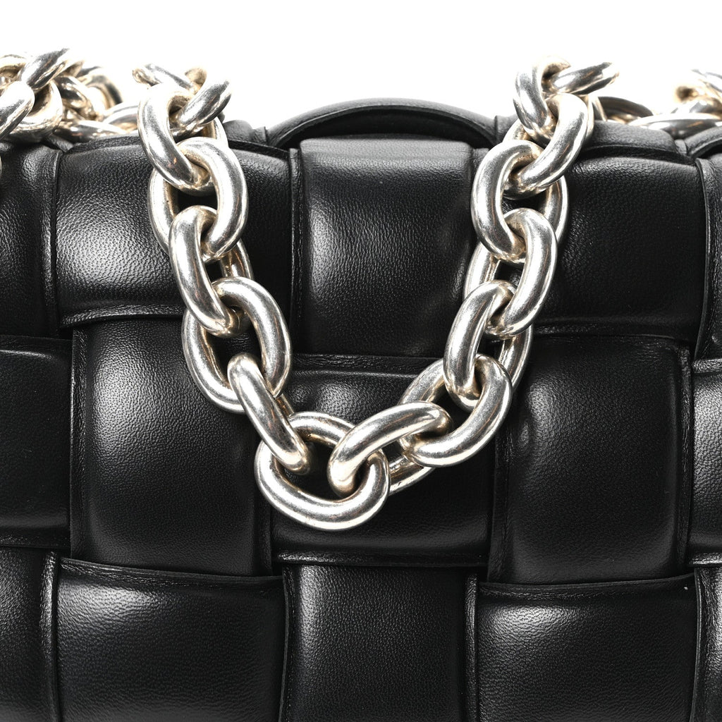 Lambskin Maxi Intreccio Padded Chain Cassette Crossbody Bag Black