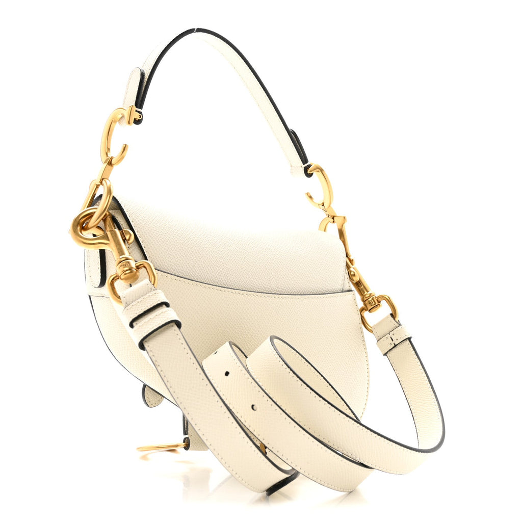 Grained Calfskin Mini Saddle Bag With Strap White
