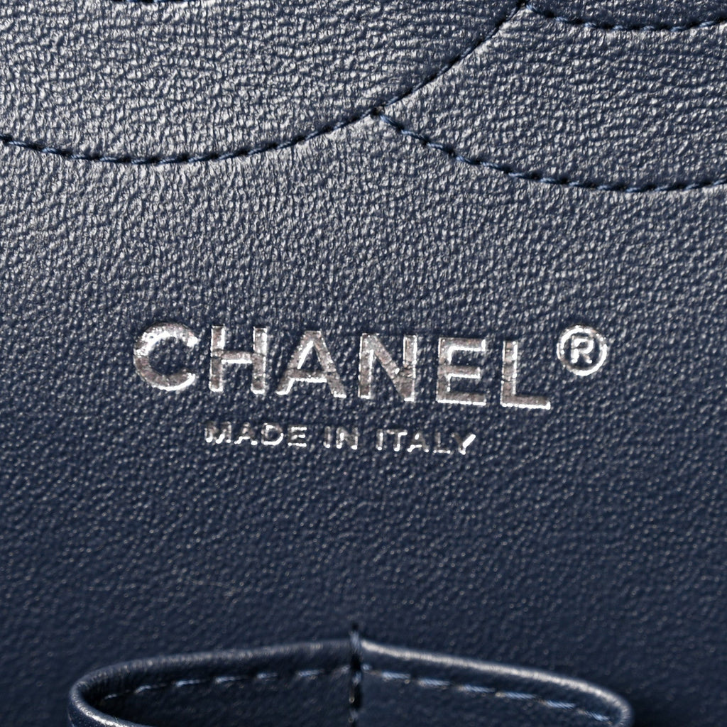 Caviar Quilted Jumbo Double Flap Navy Blue