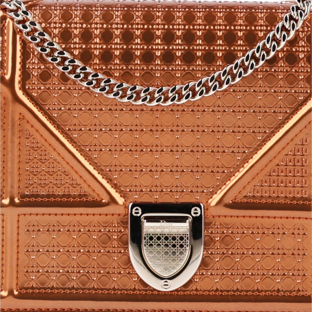 Metallic Patent Micro-Cannage Diorama Wallet on Chain Pouch Orange