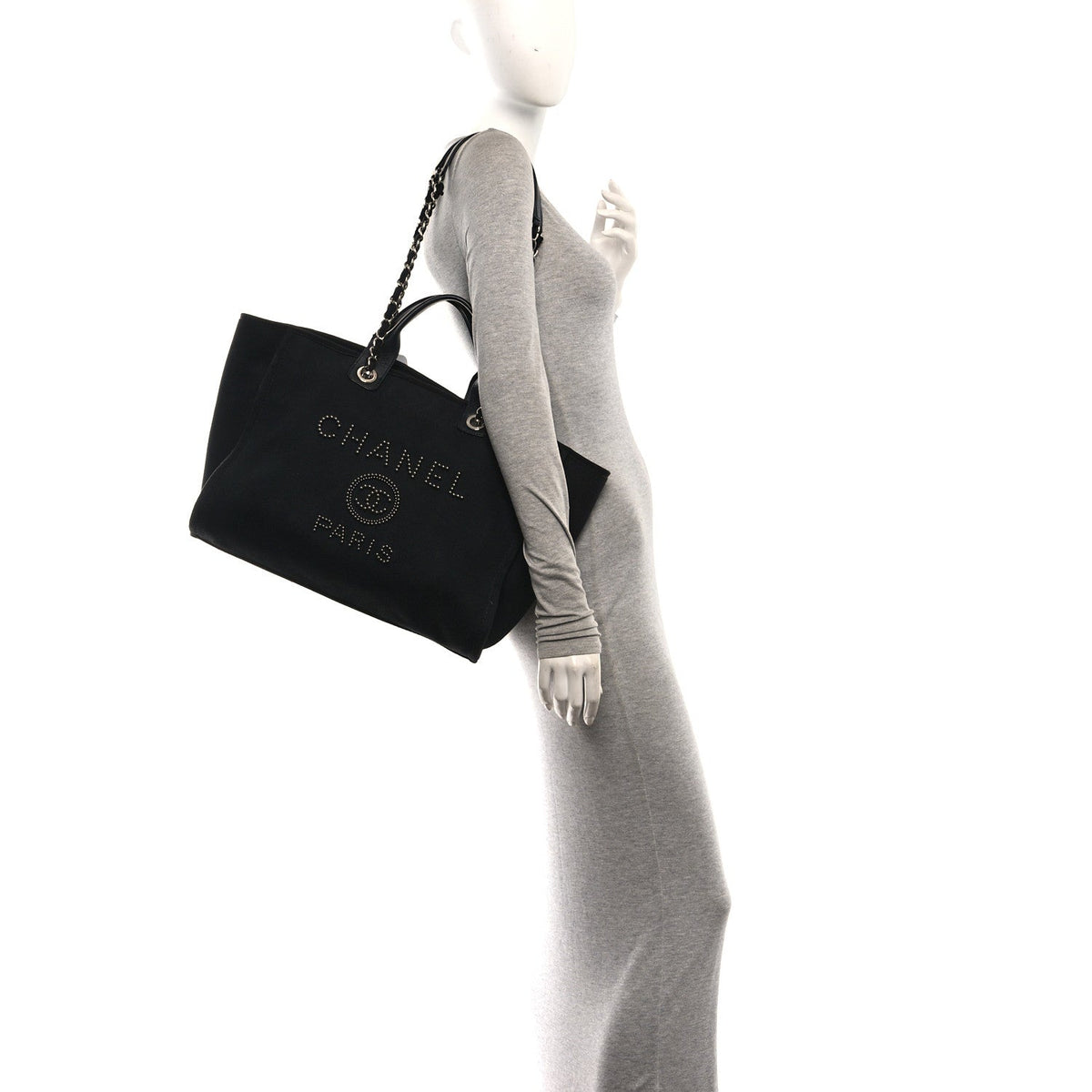 Canvas Pearl Medium Deauville Tote Black