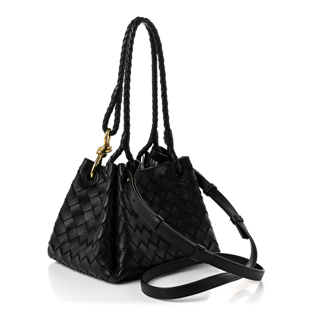 Nappa Intrecciato Small Parachute Shoulder Bag Black