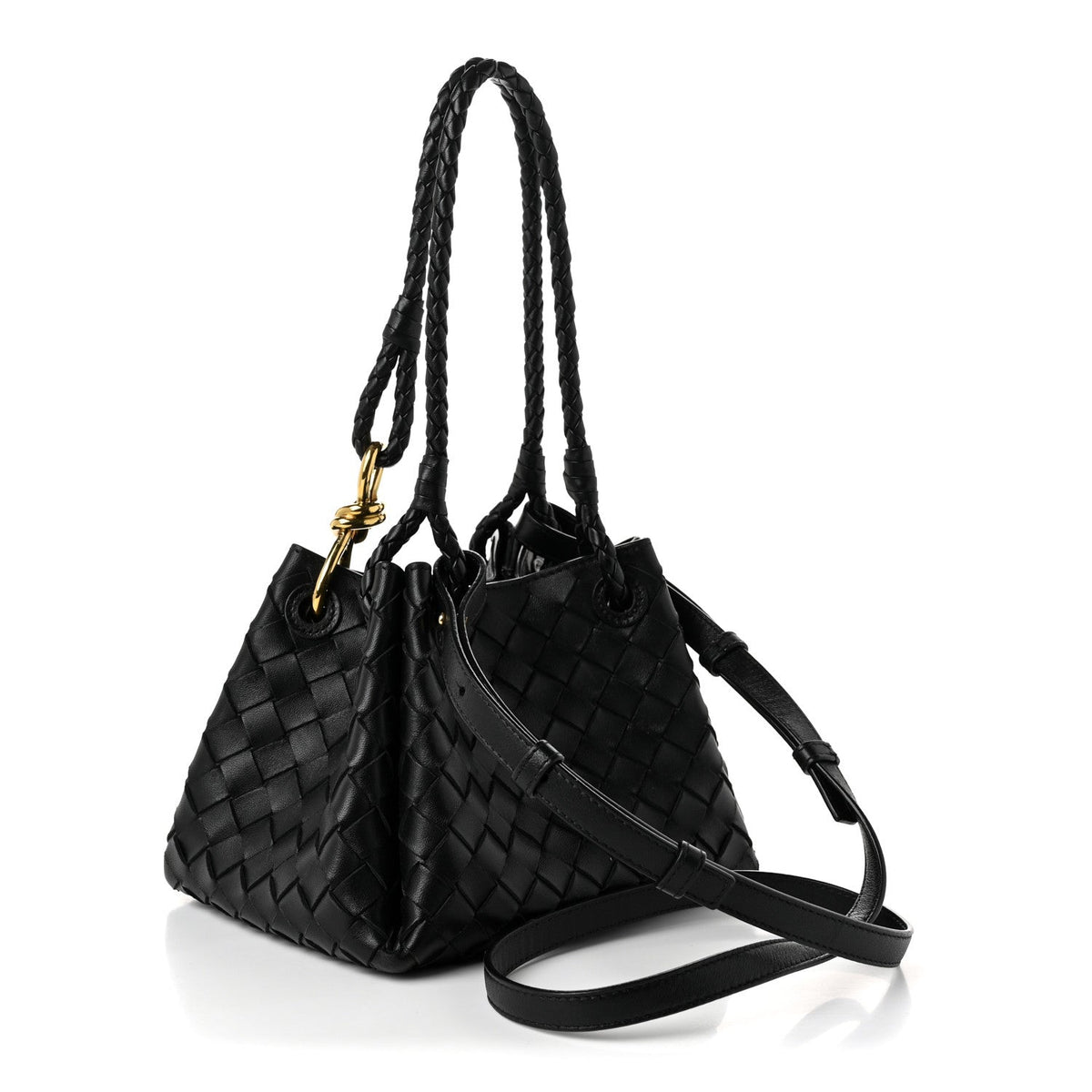 Nappa Intrecciato Small Parachute Shoulder Bag Black