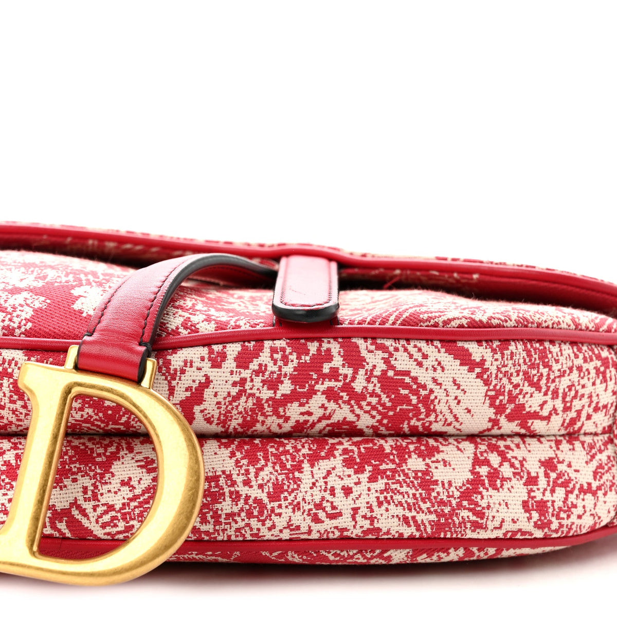 Canvas Reverse Embroidered Toile De Jouy Saddle Bag With Strap Red