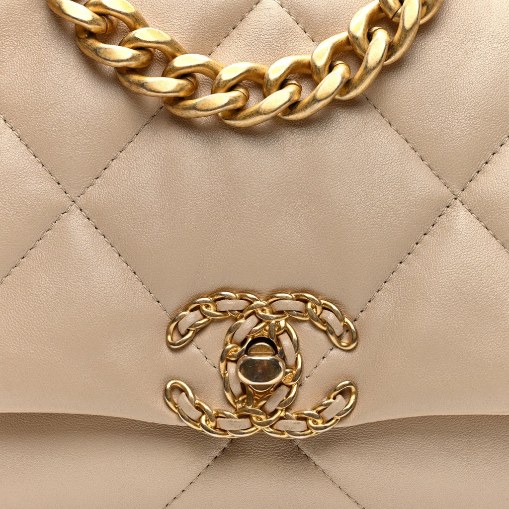 Lambskin Quilted Medium Chanel 19 Flap Light Beige