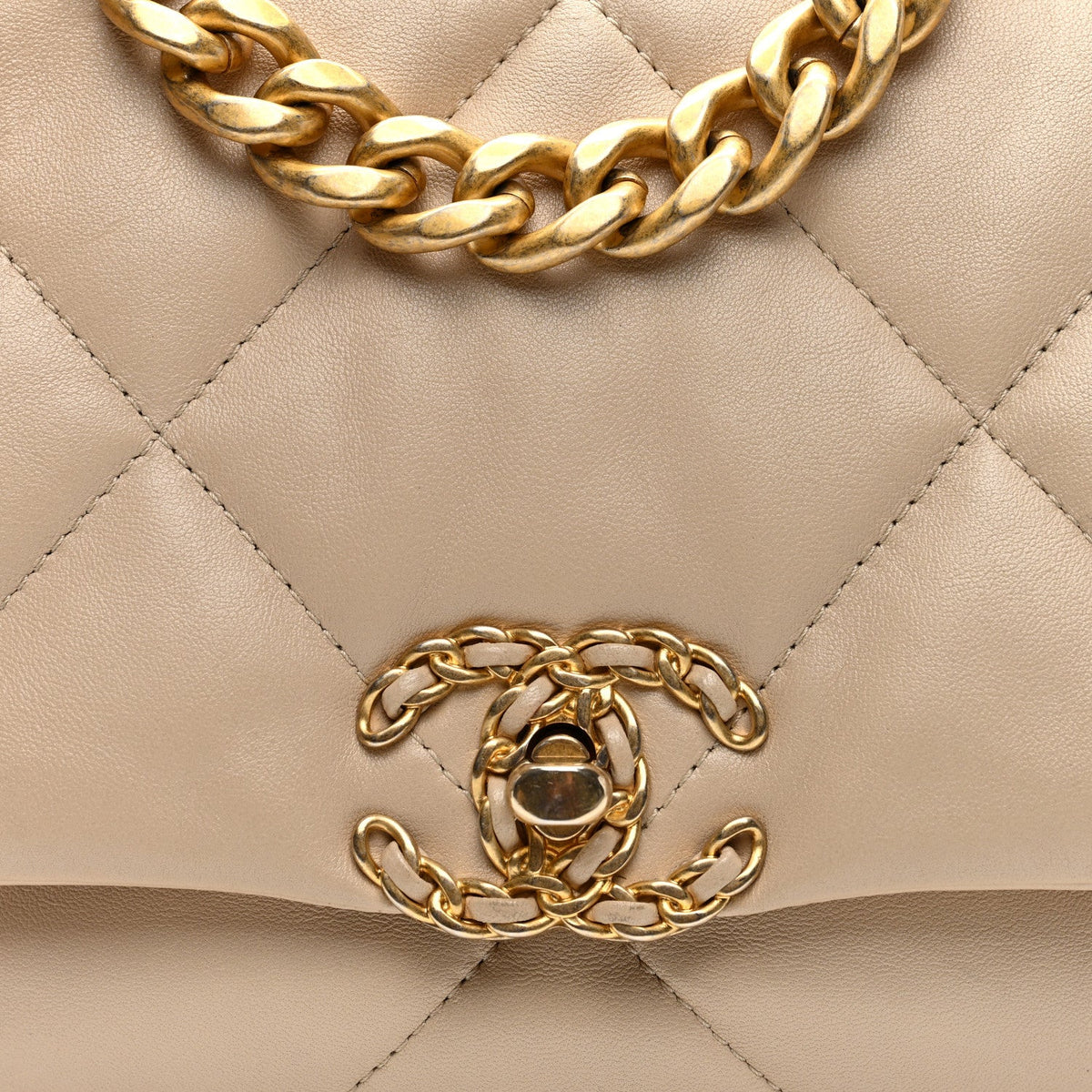 Lambskin Quilted Medium Chanel 19 Flap Light Beige