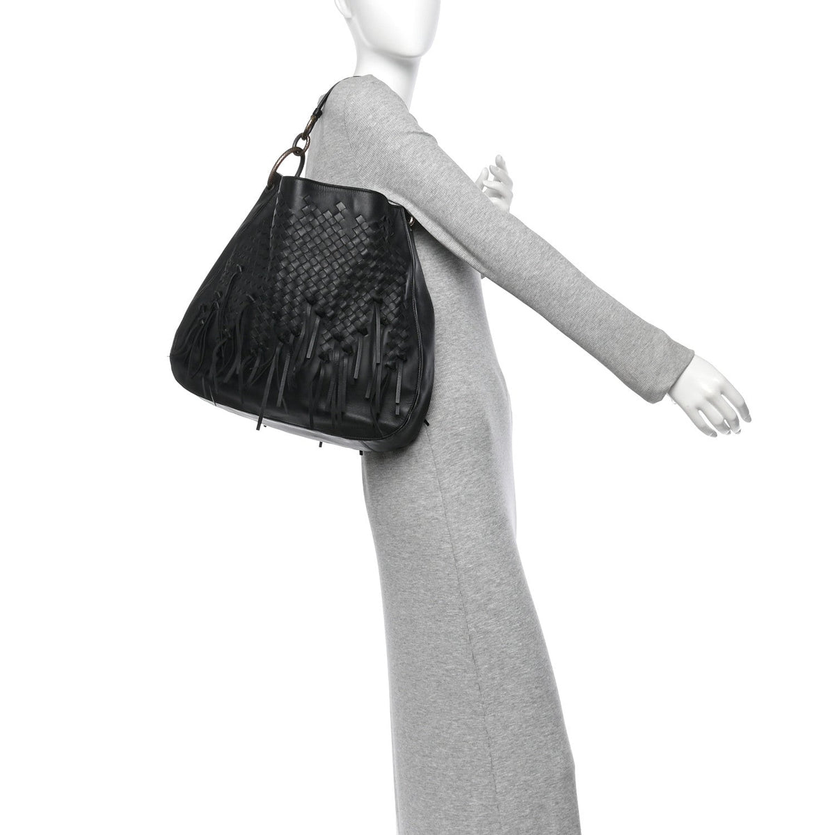 Nappa Intrecciato Fringe Brio Loop Hobo Black
