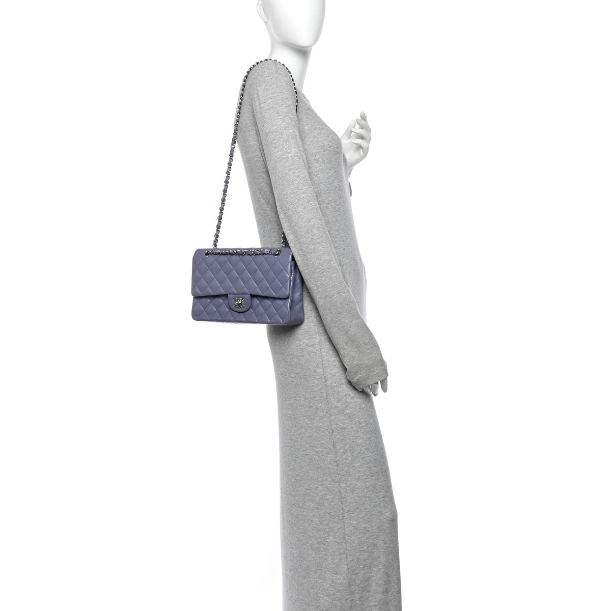 Lambskin Quilted Medium Double Flap Blue
