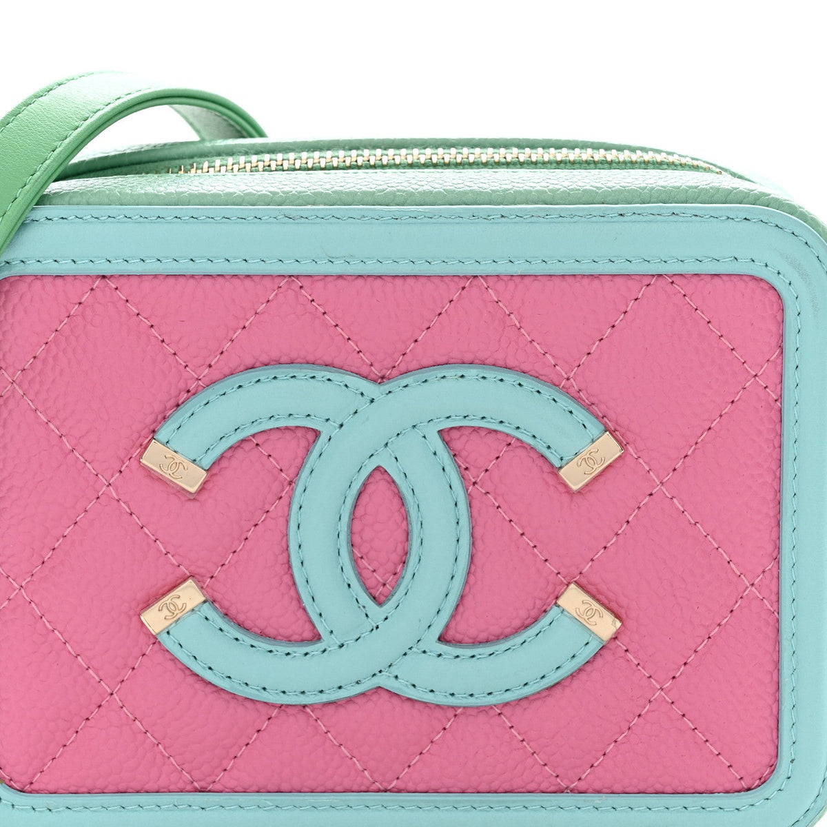 Caviar Quilted Filigree Vanity Clutch With Chain Pink Light Blue Green
