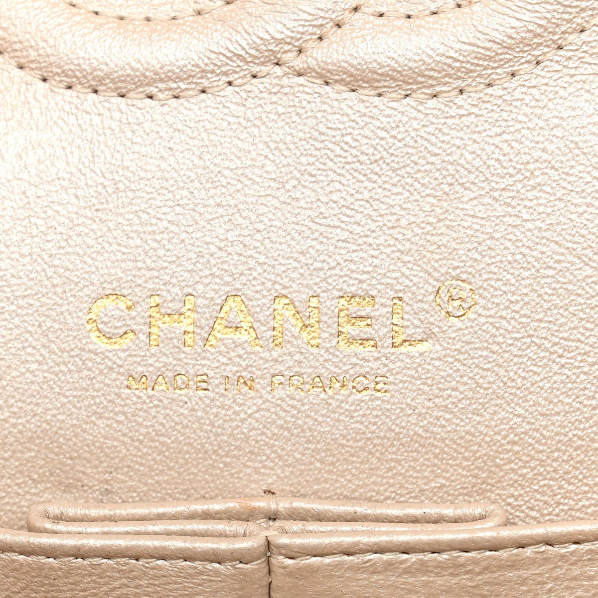 Pearly Caviar Quilted Medium Double Flap Light Beige