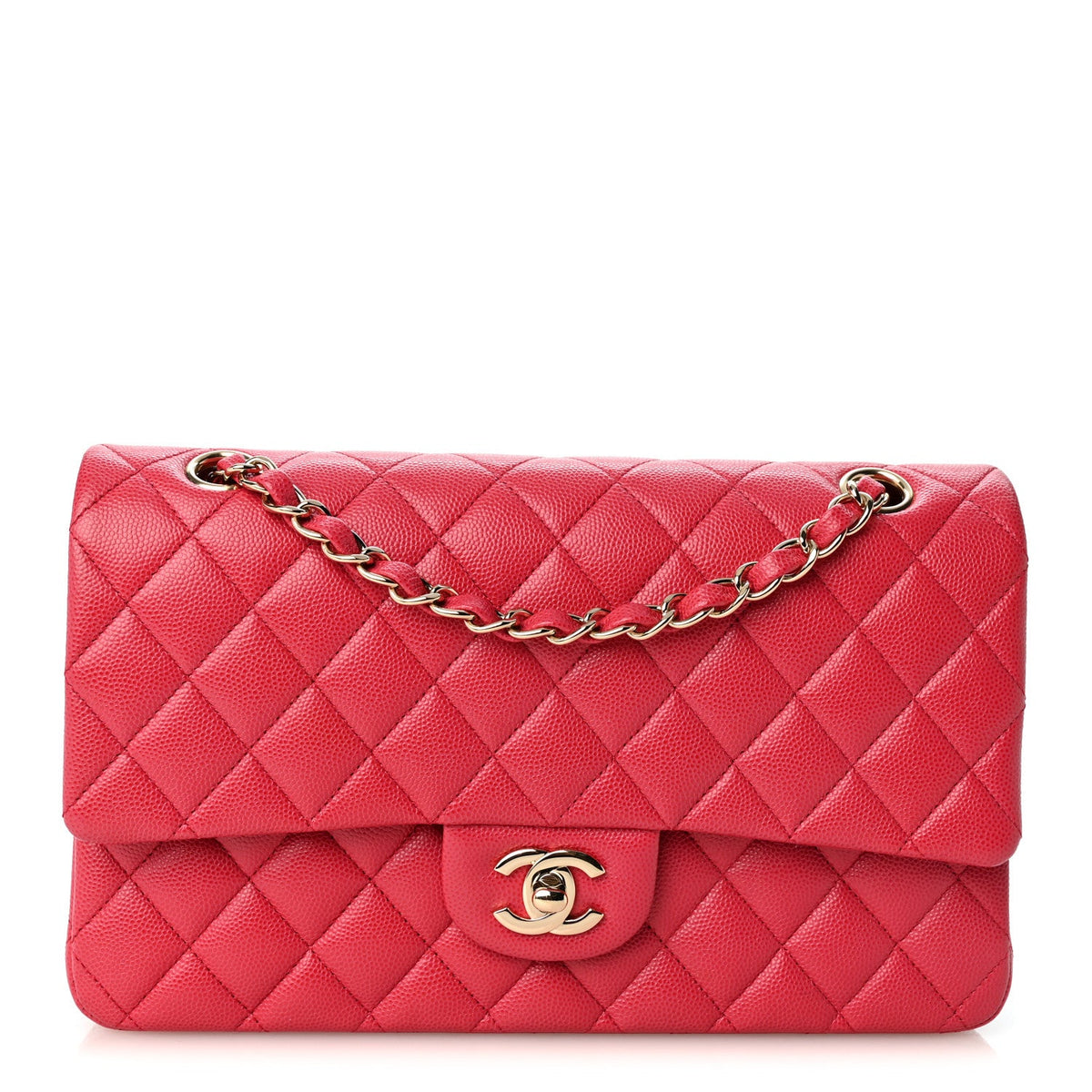 Caviar Quilted Medium Double Flap Dark Pink