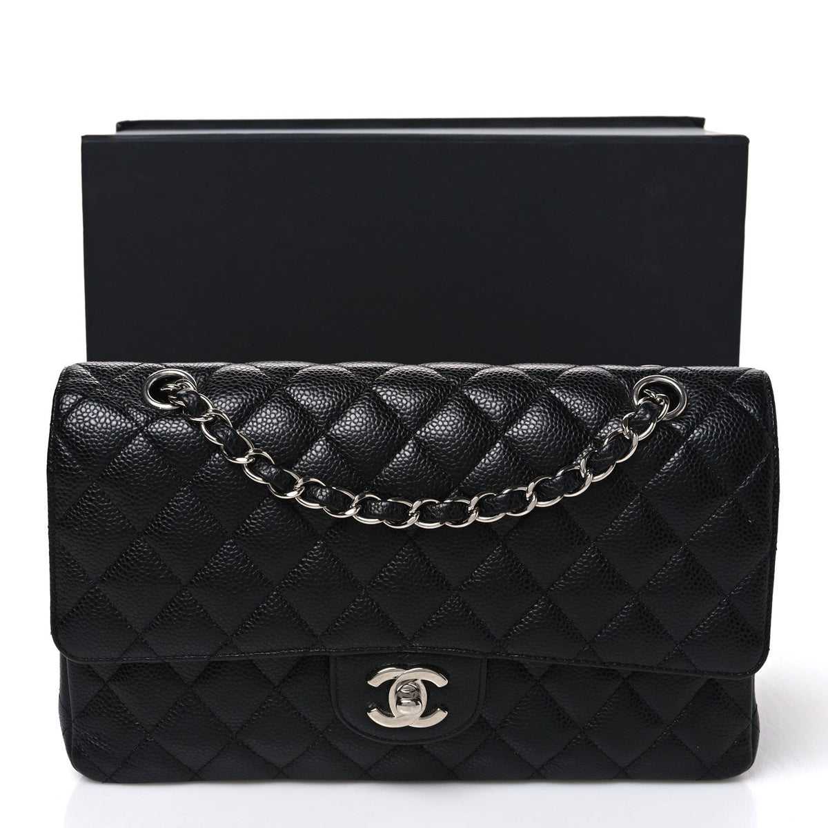 Caviar Quilted Medium Double Flap Black