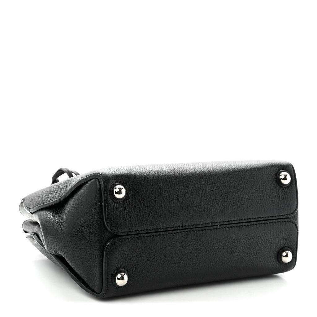 Grained Calfskin Small Open Bar Tote Black