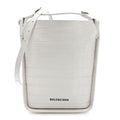Calfskin Logo Crocodile Embossed XS Tool 2.0 North-South Tote White Black