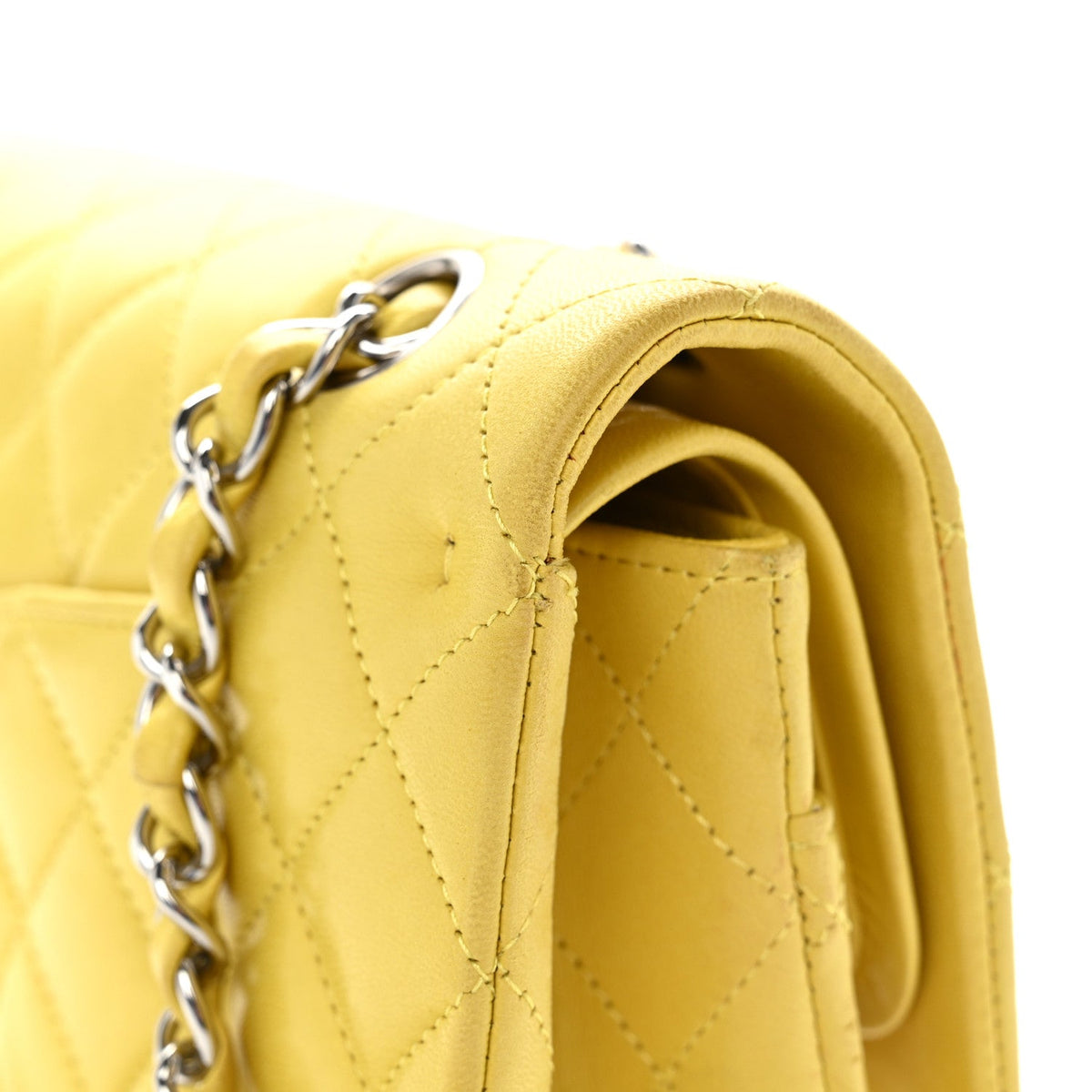 Lambskin Quilted Medium Double Flap Yellow