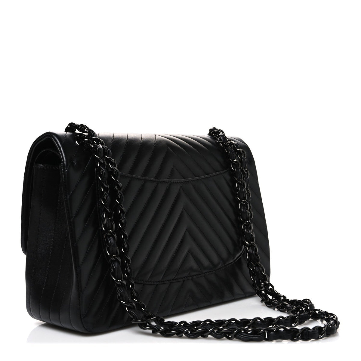Lambskin Chevron Quilted Jumbo Double Flap So Black