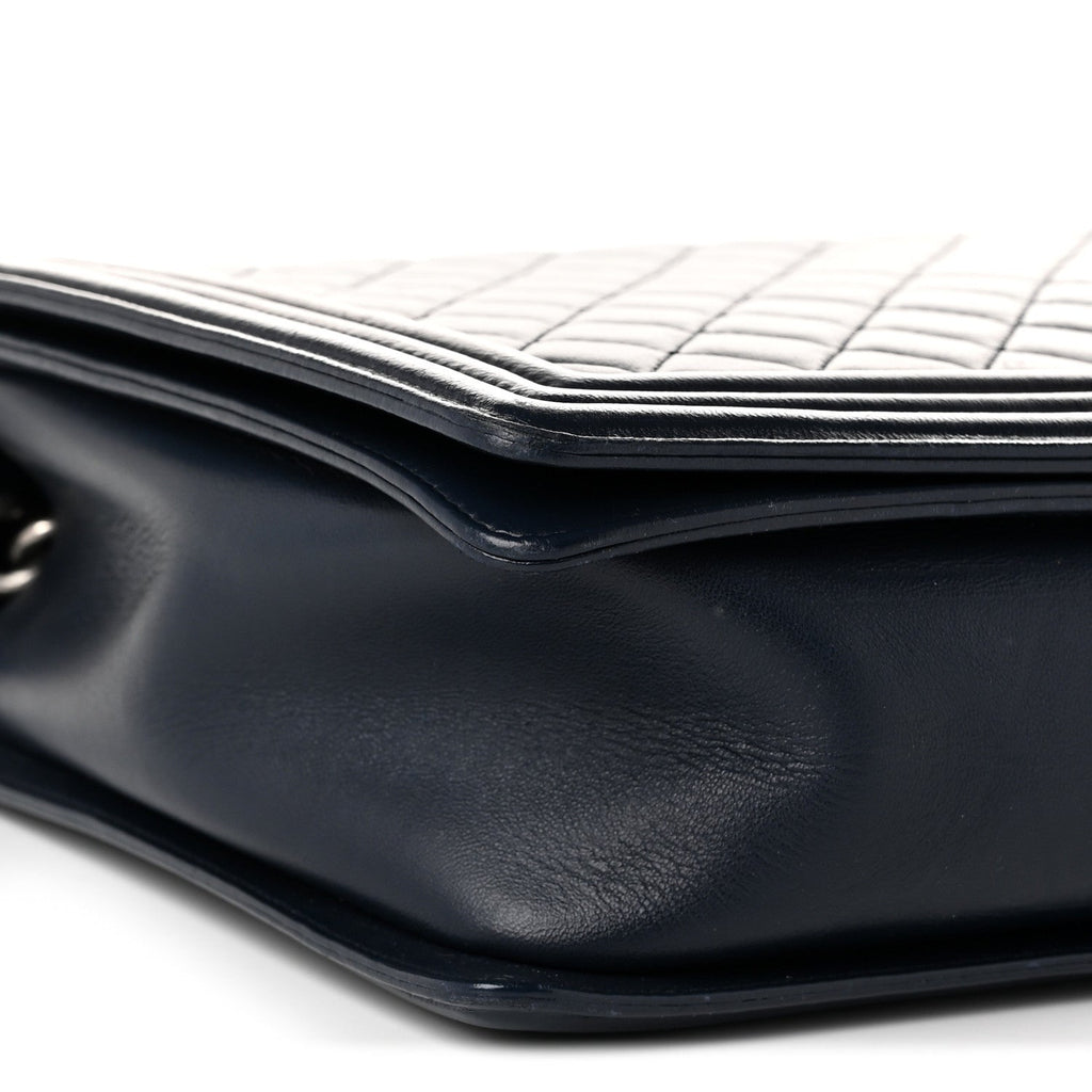 Calfskin Quilted Large Boy Flap Navy Blue