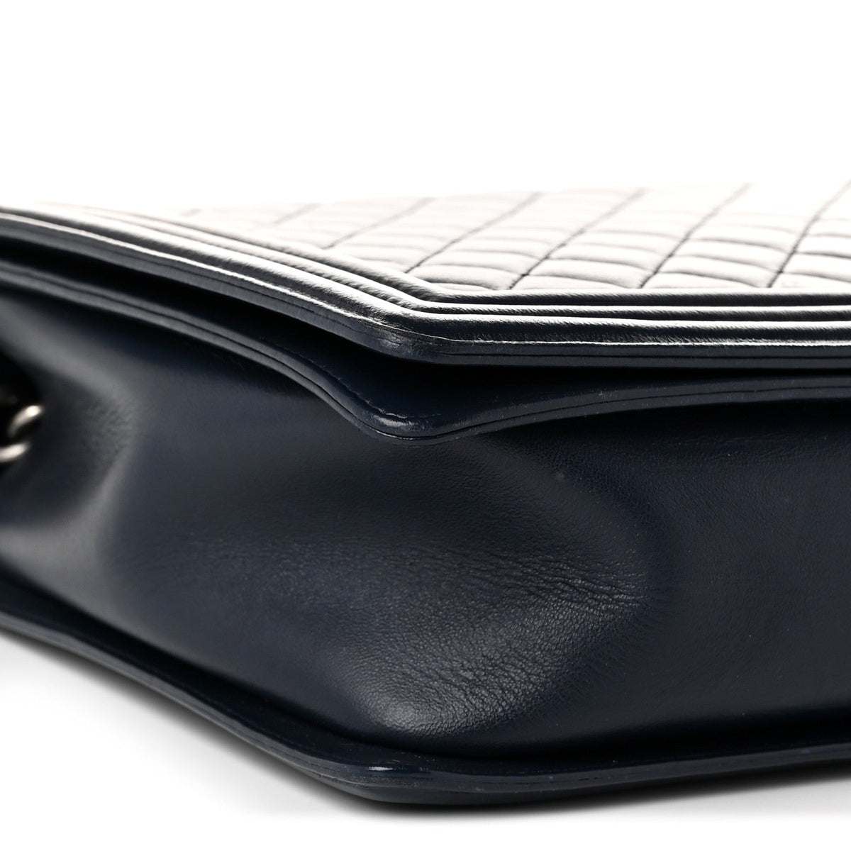 Calfskin Quilted Large Boy Flap Navy Blue
