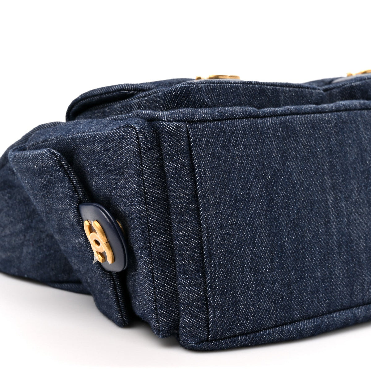 Washed Denim Quilted Large Trendy Pockets Hobo Dark Blue