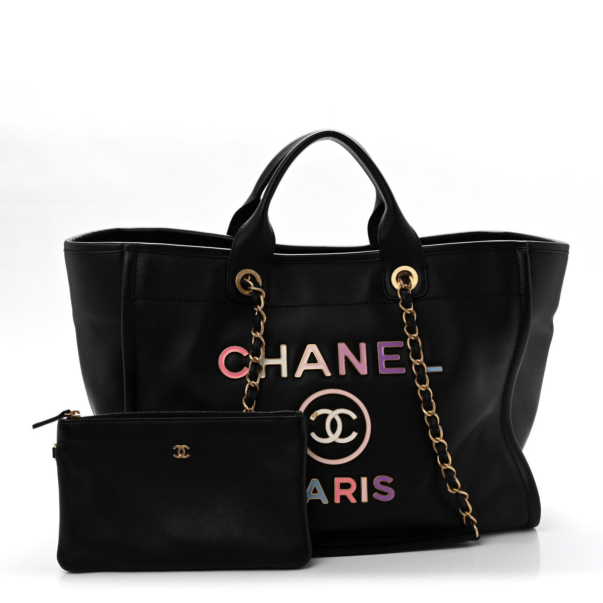Calfskin Medium Deauville Tote Black Multicolor