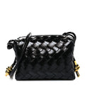 Polished Nappa Intrecciato Metallic Knot Mini Loop Camera Bag Black