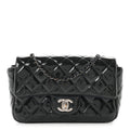 Patent Calfskin Quilted Mini Rectangular Flap Blue
