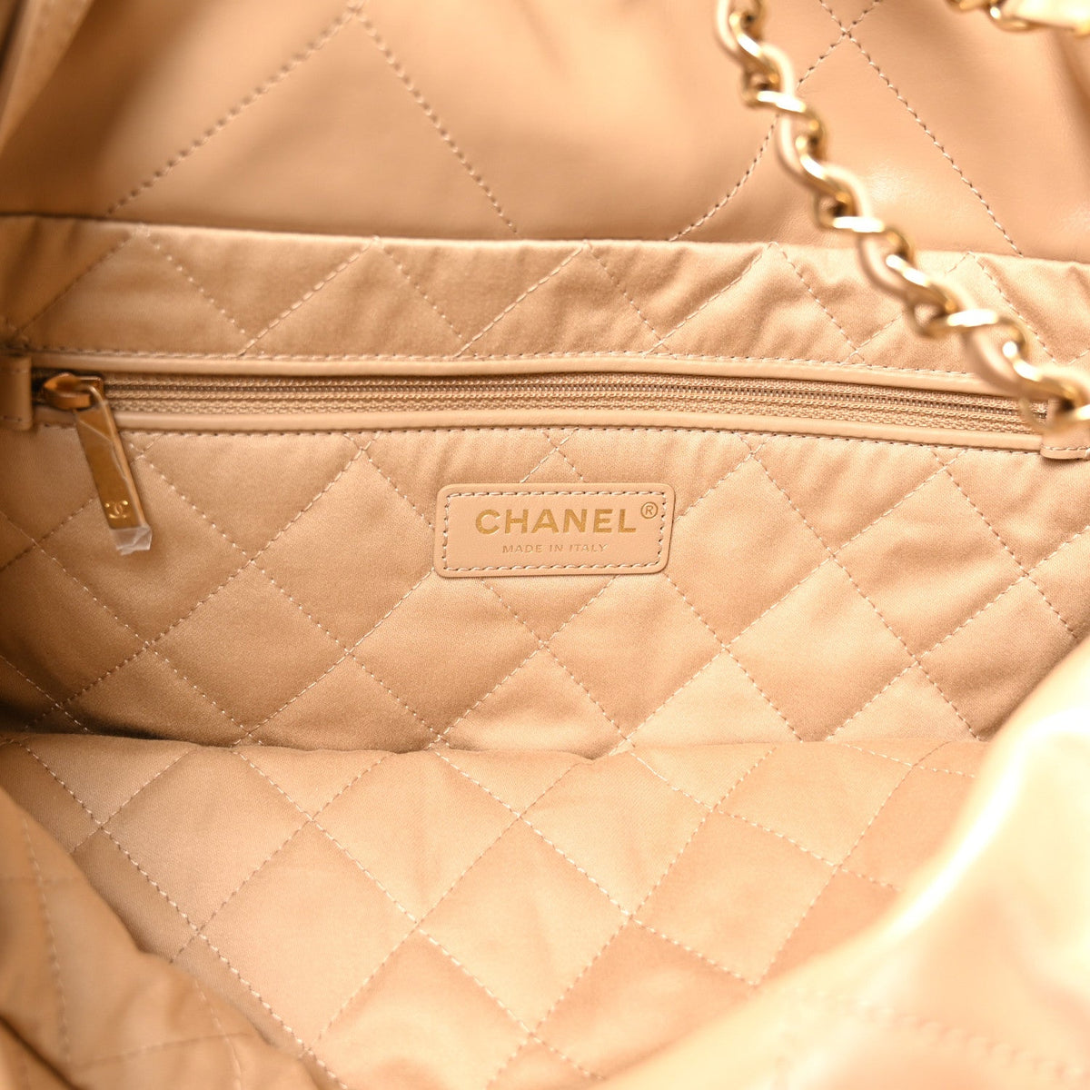 Shiny Calfskin Quilted Small Chanel 22 Beige