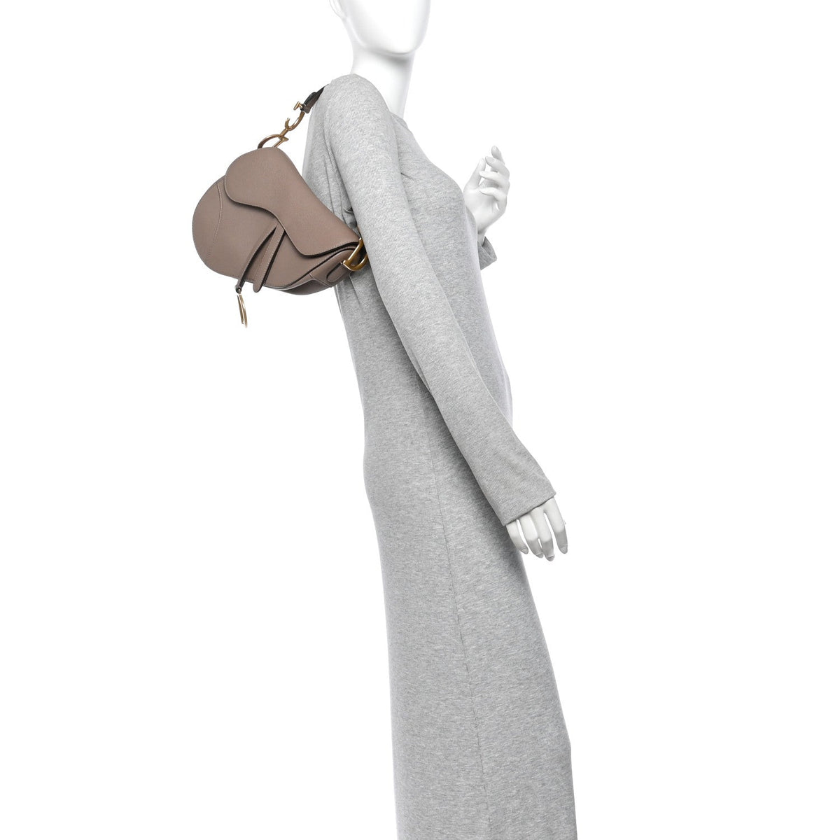 Grained Calfskin Saddle Bag Warm Taupe