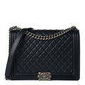Calfskin Quilted Large Boy Flap Navy Blue