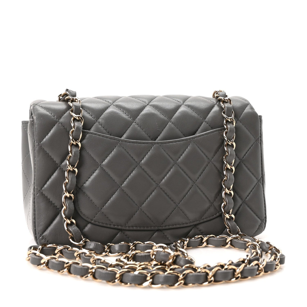 Lambskin Quilted Mini Rectangular Flap Dark Grey