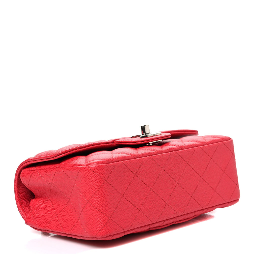 Caviar Quilted Mini Rectangular Flap Light Red