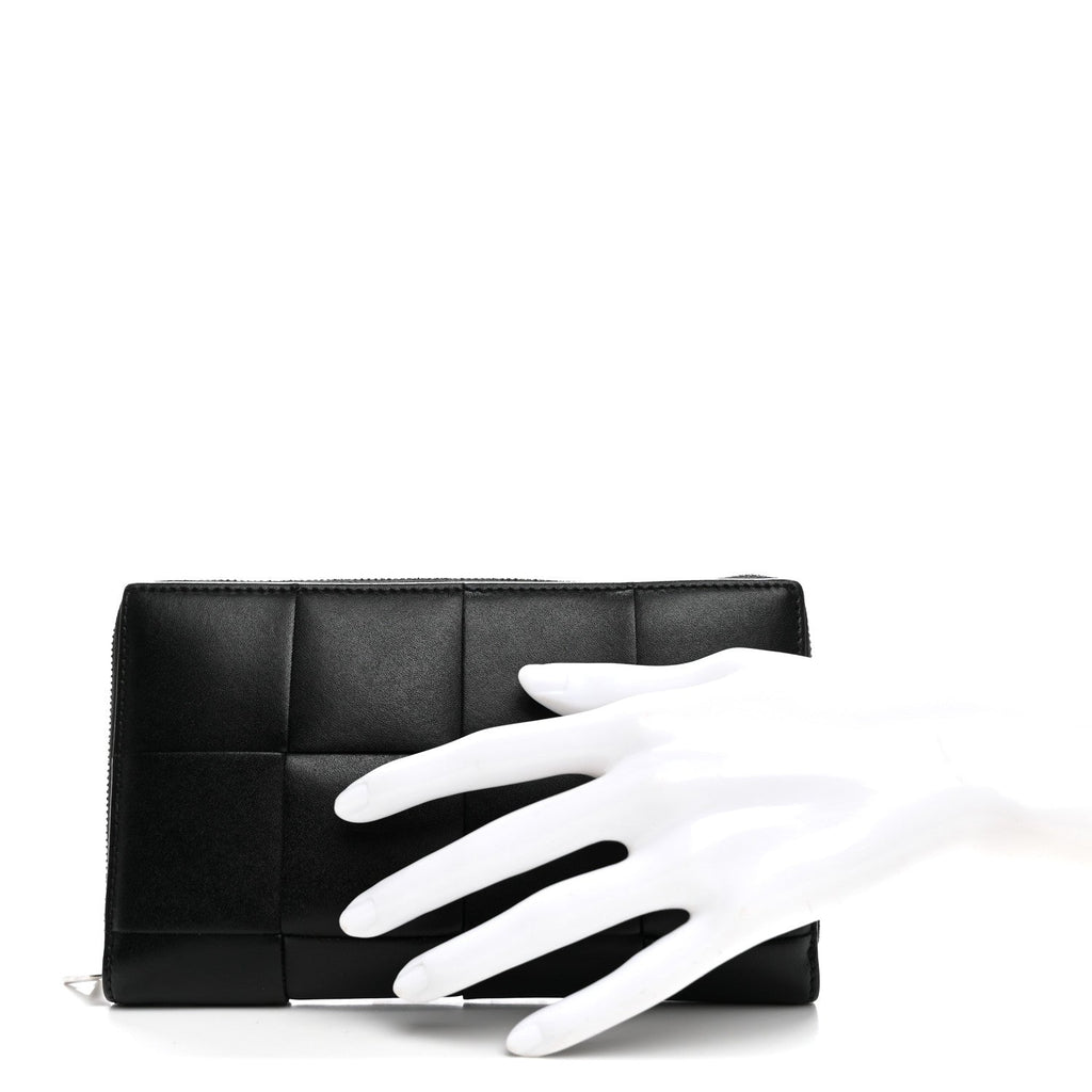 Nappa Maxi Intrecciato Medium Cassette Bifold Zip Wallet Black