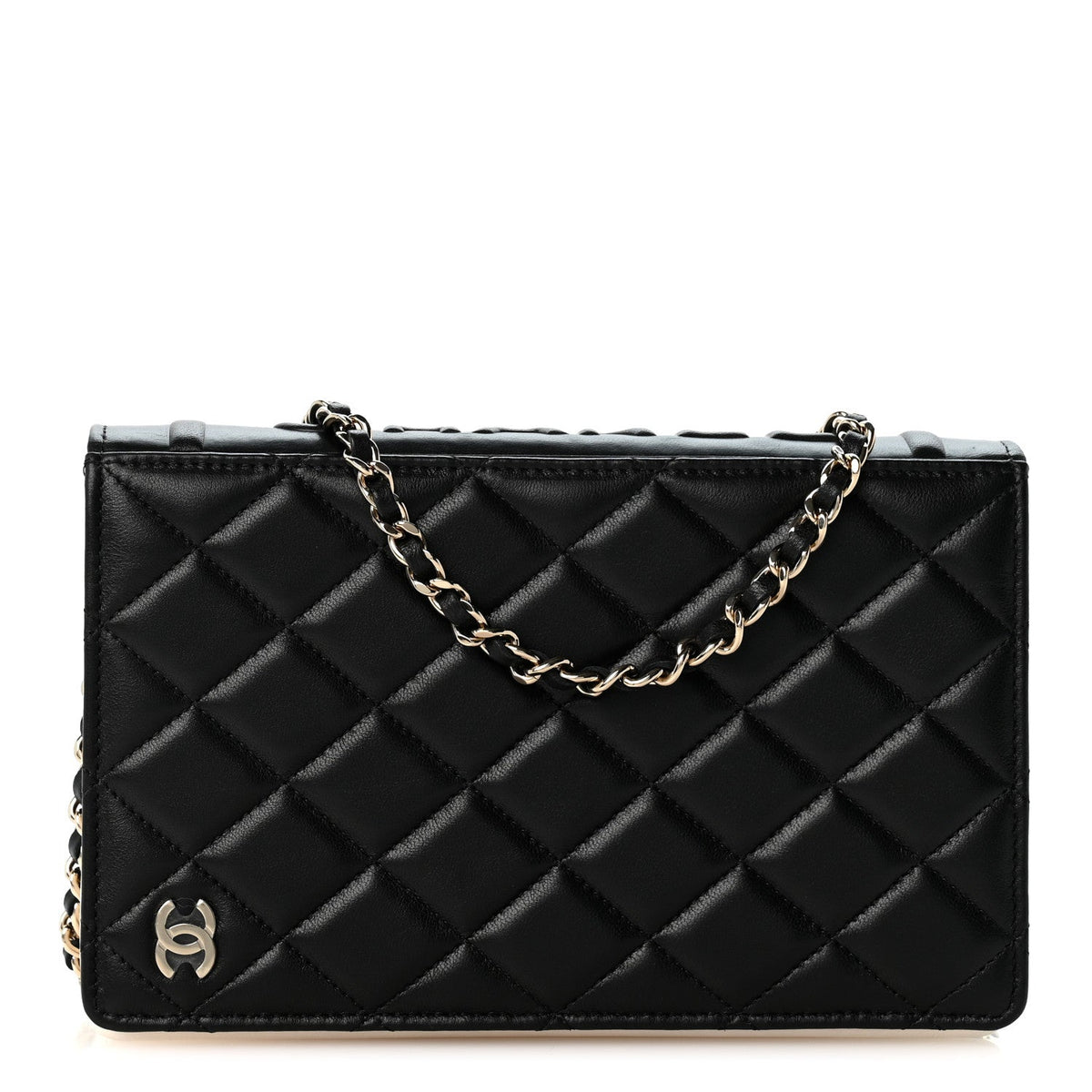 Lambskin Quilted Book Wallet On Chain WOC Black