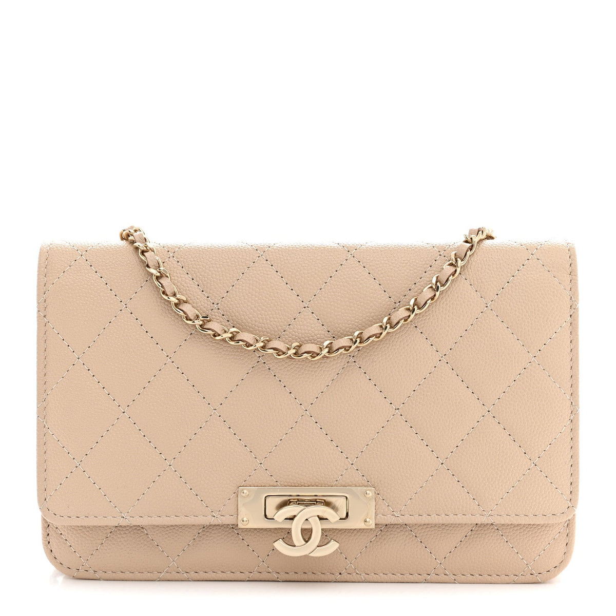 Caviar Quilted Golden Class Wallet On Chain WOC Beige