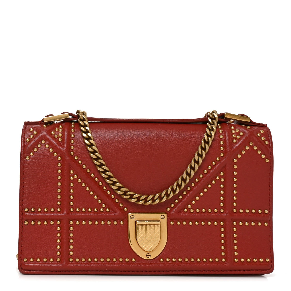 Calfskin Studded Diorama Flap Bag Red