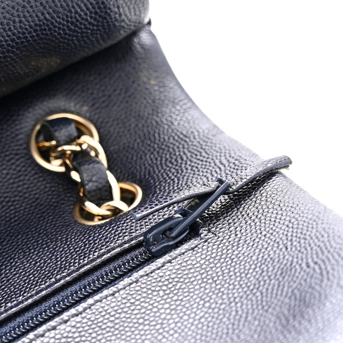 Caviar Quilted Medium Double Flap Navy