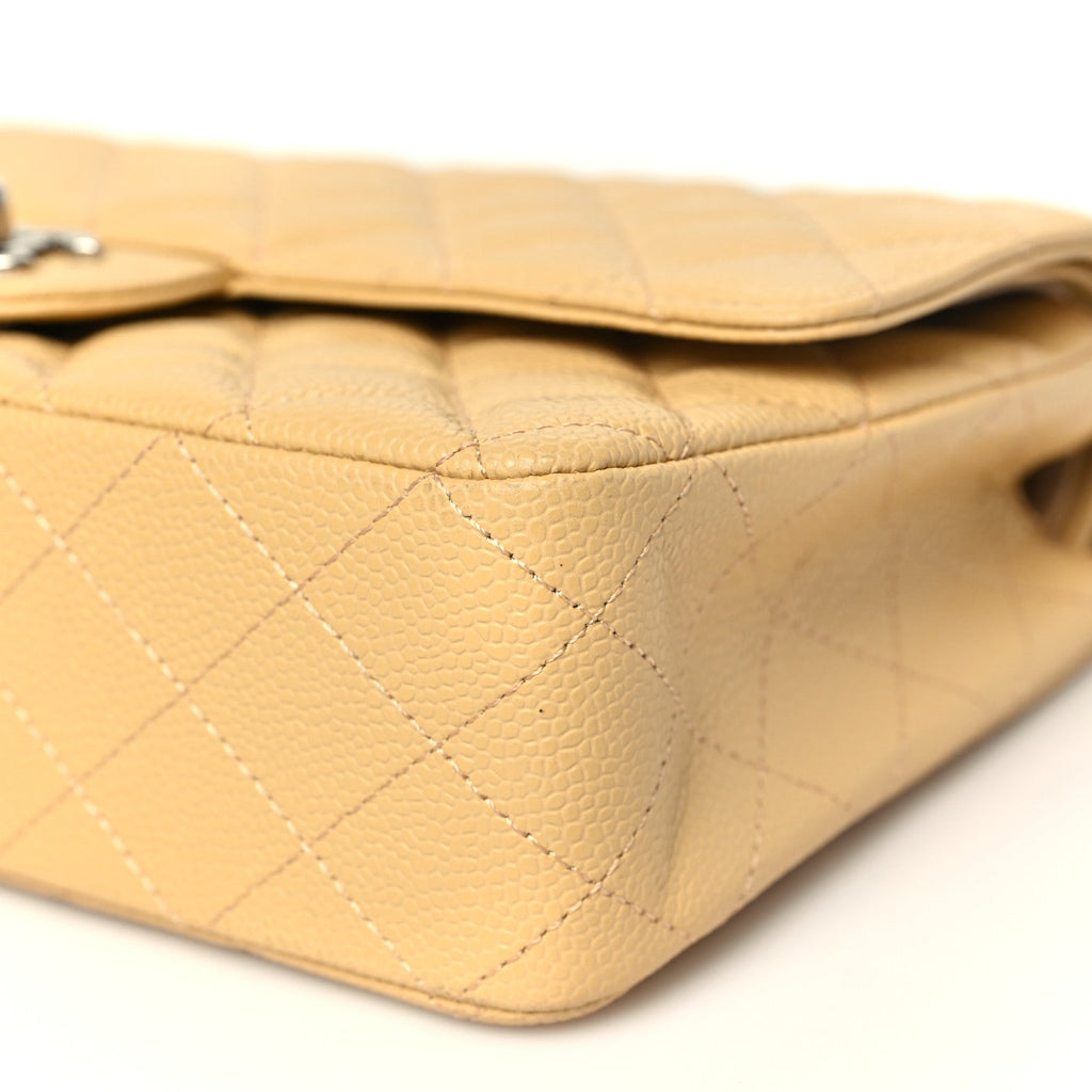 Caviar Quilted Medium Double Flap Light Yellow