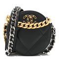 Shiny Goatskin Quilted Chanel 19 Round Clutch With Chain Black