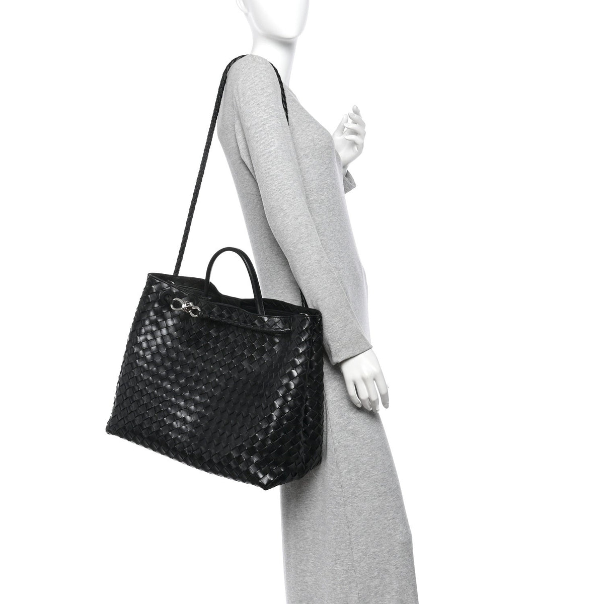 Nappa Intrecciato Large Andiamo Shoulder Bag Black