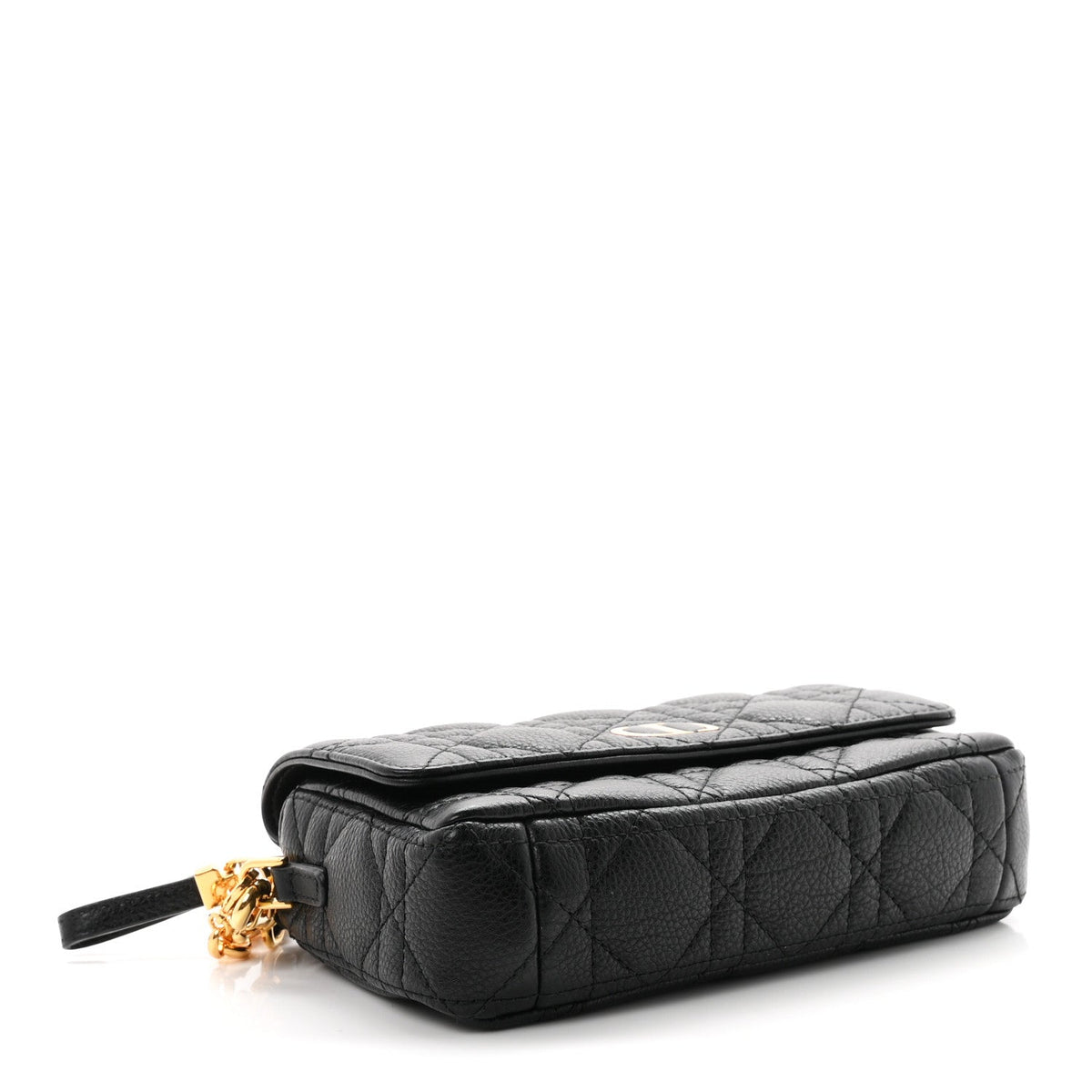 Supple Calfskin Cannage Caro Pouch With Chain  Black