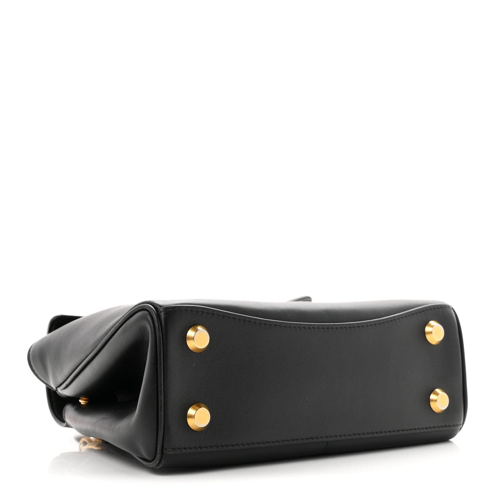 Natural Smooth Calfskin Mini Rodeo Top Handle Handbag Black