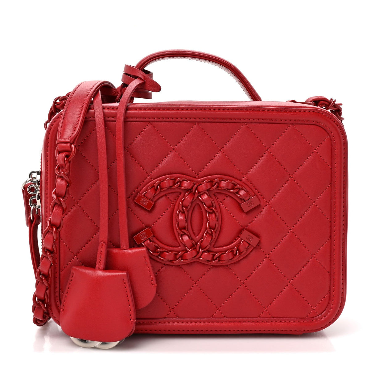 Lambskin Quilted Medium CC Filigree Vanity Case Dark Red