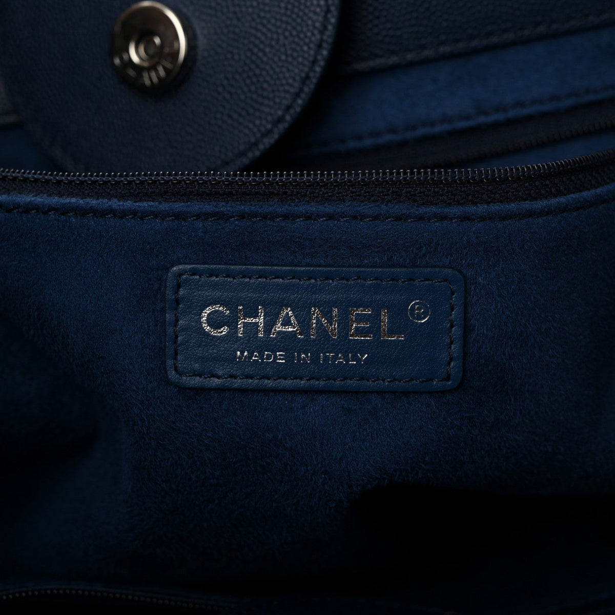 Caviar Medium Studded Deauville Tote Navy