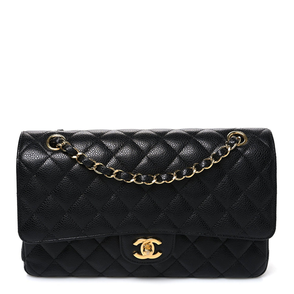 Caviar Quilted Medium Double Flap Black