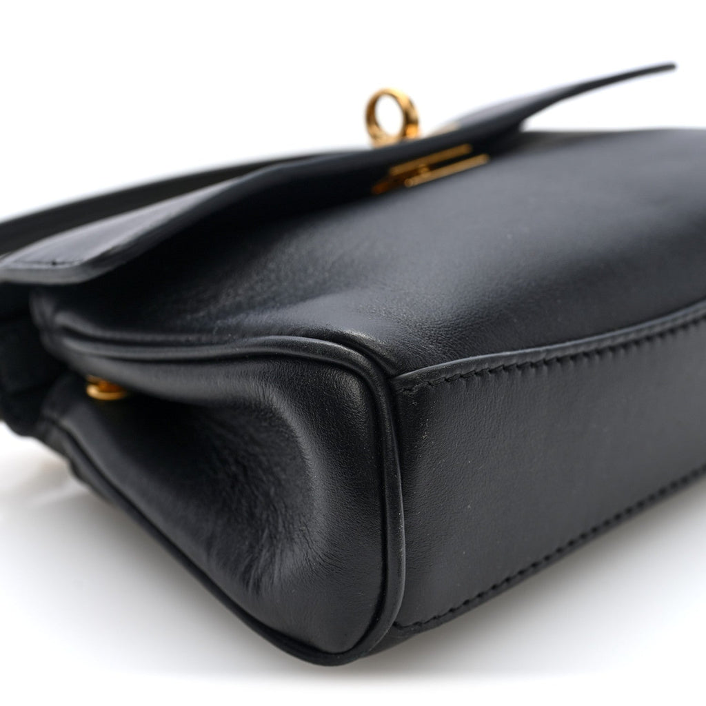 Natural Smooth Calfskin Nano Rodeo Top Handle Handbag Black