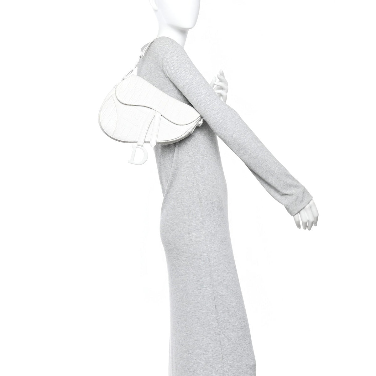 Calfskin Embossed Oblique Saddle Bag White