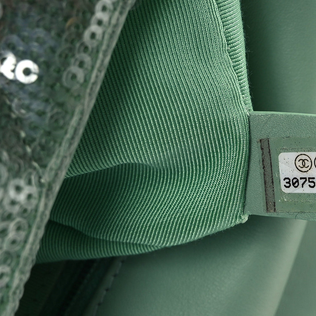 Sequin Quilted Medium Chanel 19 Flap Light Green