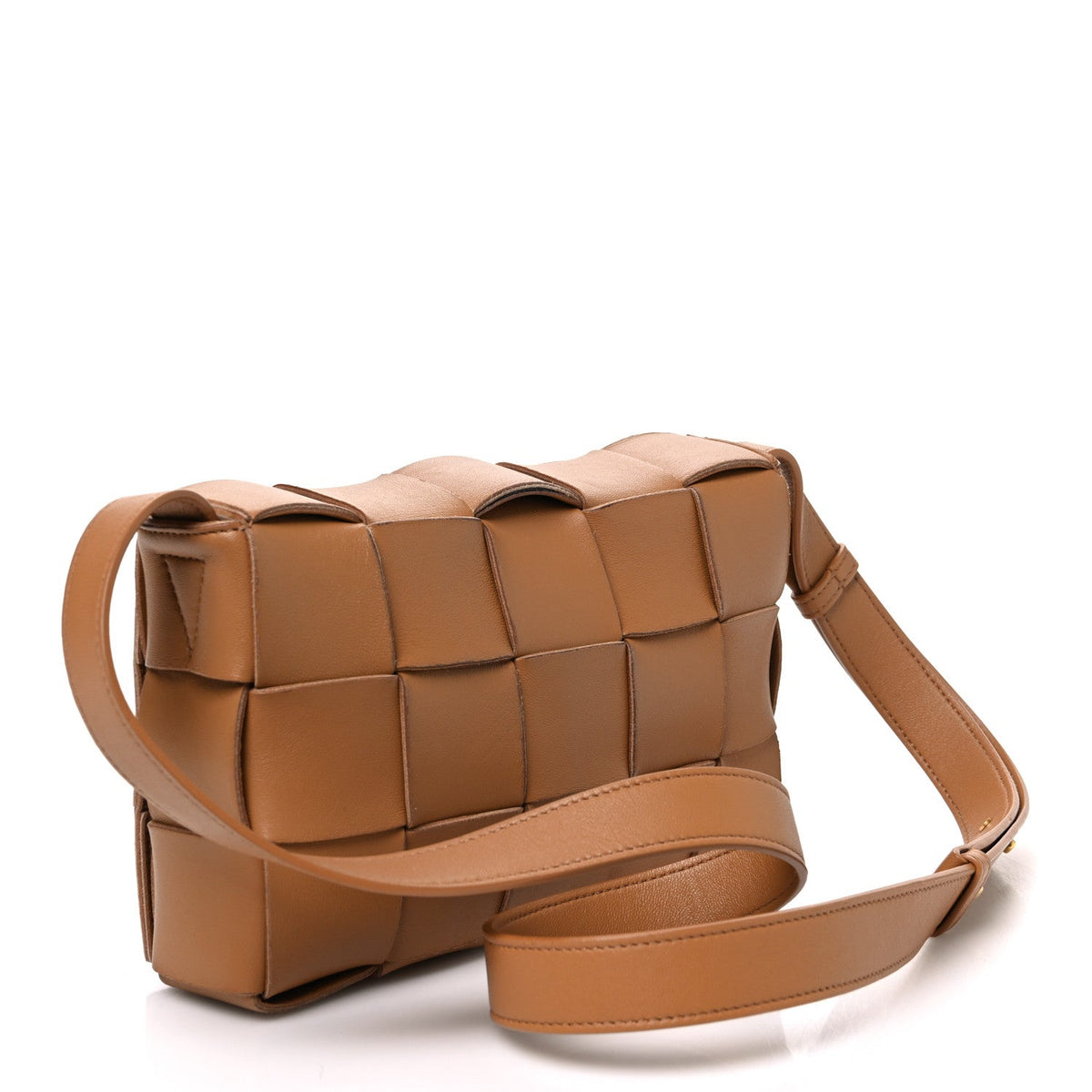 Lambskin Maxi Intrecciato Cassette Crossbody Bag Caramel