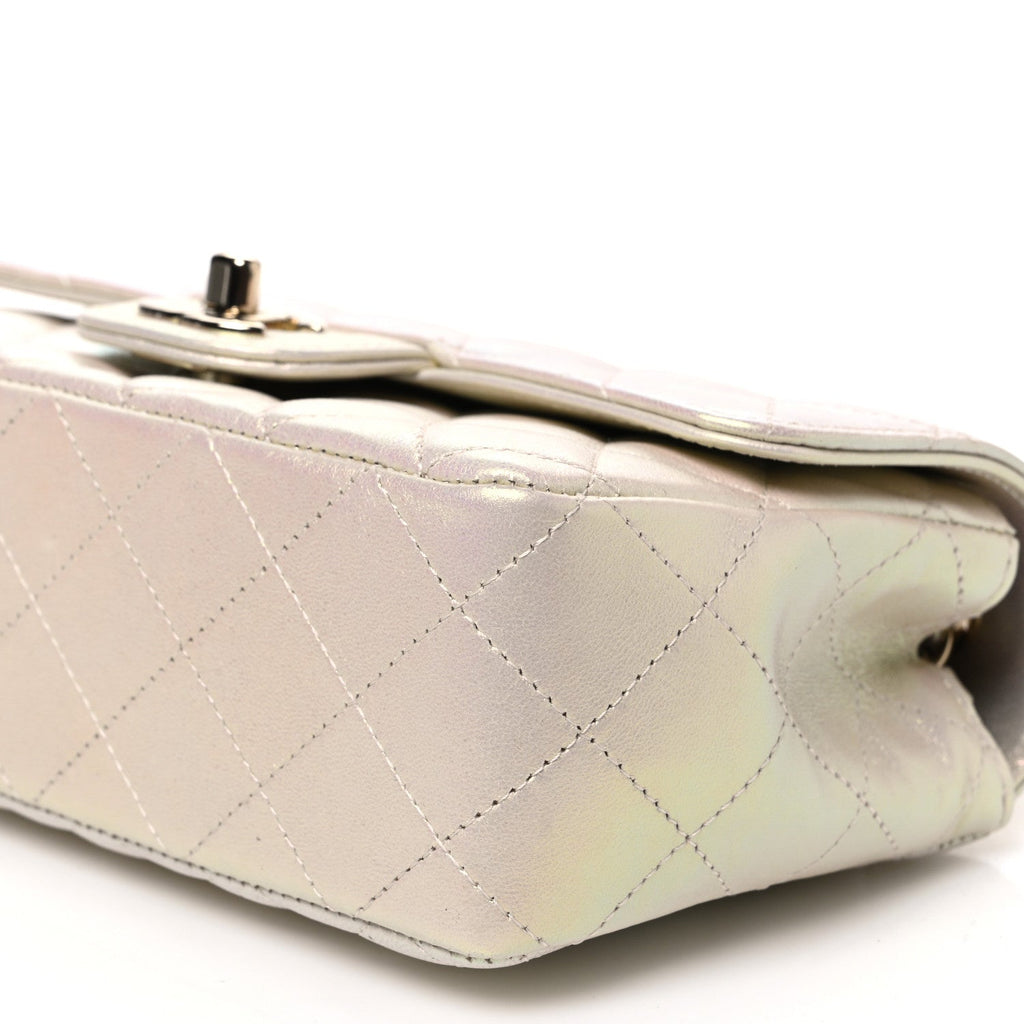 Iridescent Lambskin Quilted Mini Rectangular Flap Ivory